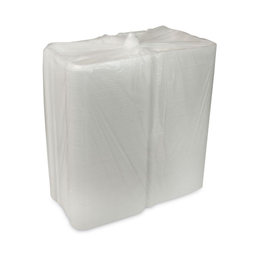 Vented Foam Hinged Lid Container, Dual Tab Lock, 3 Compartments, 9.13 x 9 x 3.25, White, 150/Carton
