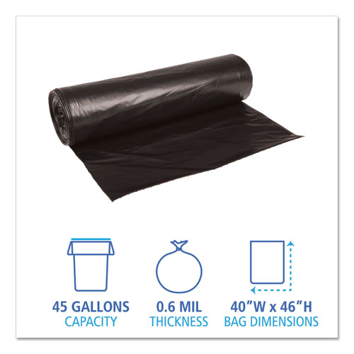 Low-Density Waste Can Liners, 45 gal, 0.6 mil, 40" x 46", Black, Perforated Roll, 25 Bags/Roll, 4 Rolls/Carton - Image 2