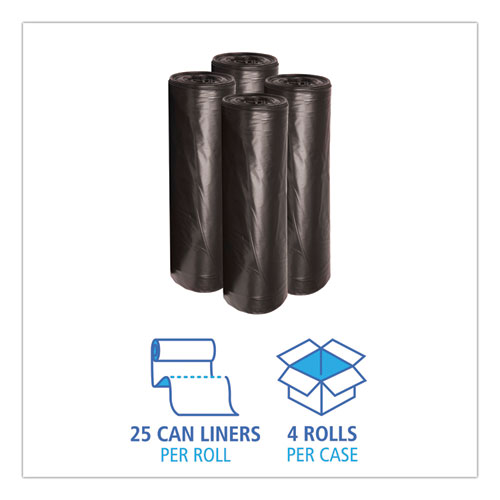 Low-Density Waste Can Liners, 45 gal, 0.6 mil, 40" x 46", Black, Perforated Roll, 25 Bags/Roll, 4 Rolls/Carton - Image 3