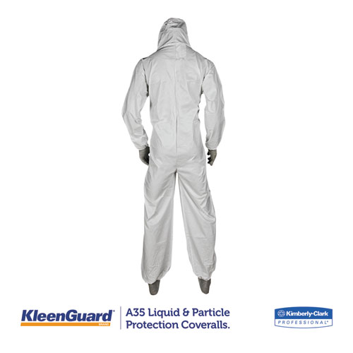 A35 Liquid and Particle Protection Coveralls, Zipper Front, Hooded, Elastic Wrists and Ankles, 2X-Large, White, 25/Carton