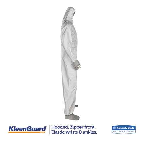 A35 Liquid and Particle Protection Coveralls, Zipper Front, Hooded, Elastic Wrists and Ankles, 2X-Large, White, 25/Carton