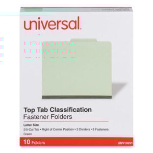 Eight-Section Pressboard Classification Folders, 3" Expansion, 3 Dividers, 8 Fasteners, Letter Size, Green Exterior, 10/Box