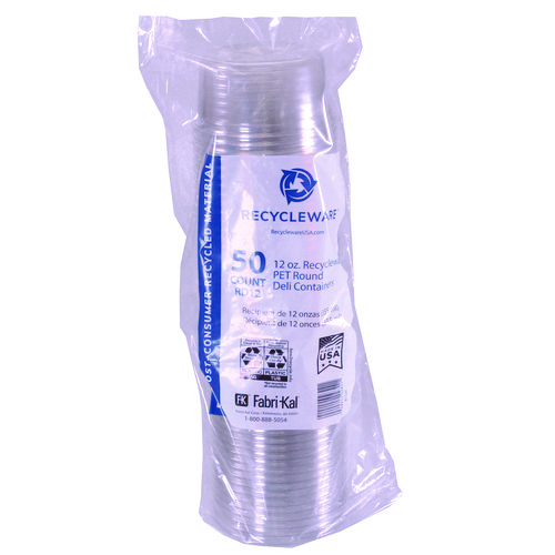 Recycleware Round Deli Container, 12 oz, 4.6" Diameter x 2.3" h, Clear, Plastic, 500/Carton