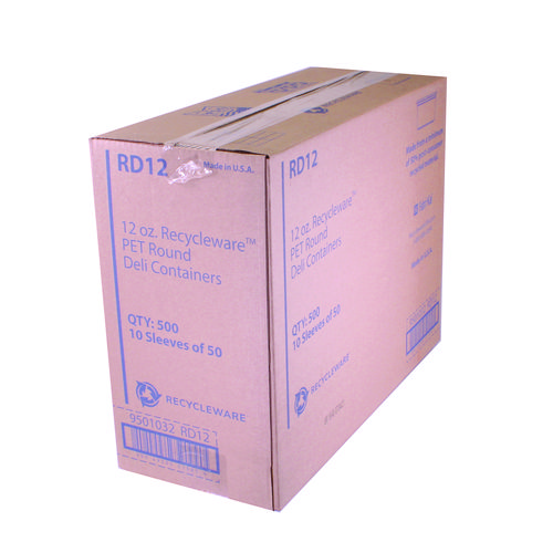 Recycleware Round Deli Container, 12 oz, 4.6" Diameter x 2.3" h, Clear, Plastic, 500/Carton