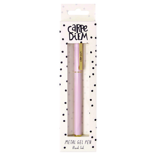 Carpe Diem Metal Gel Pen, Stick, Medium 0.7 mm, Black Ink, Pink Barrel, 6/Pack