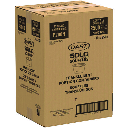 Polystyrene Portion Cups, 2 oz, Plastic, Translucent, 250/Bag, 10 Bags/Carton