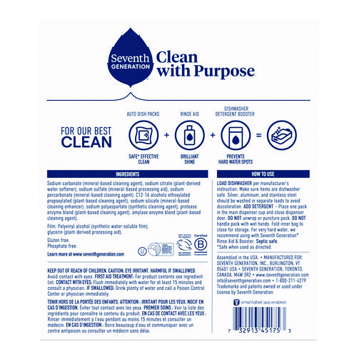 Natural Automatic Dishwasher Detergent Packs, Free and Clear, 45 Powder Packets/Box