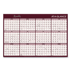 Reversible Horizontal Erasable Wall Planner, 48 x 32, Assorted Sheet Colors, 12-Month (Jan to Dec): 2025