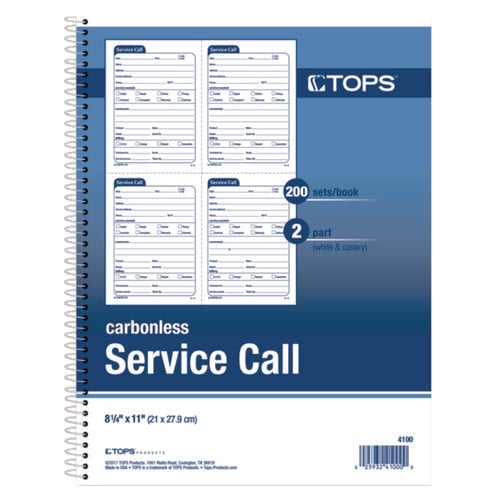 TOPS Service Call 2-part Spiral Message Slip Book