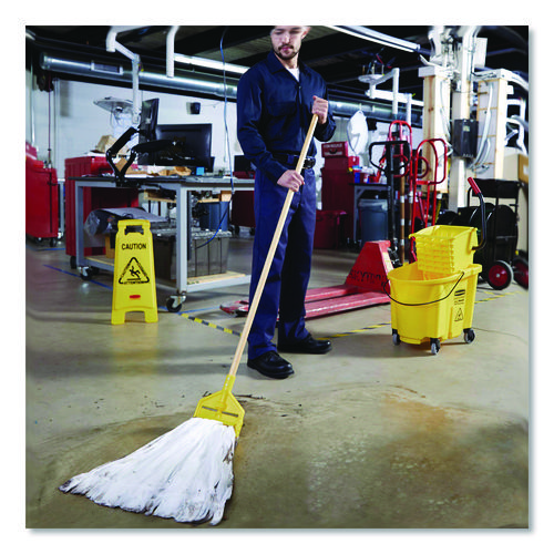 Invader Wood Side-Gate Wet-Mop Handle, 54", Natural/Yellow