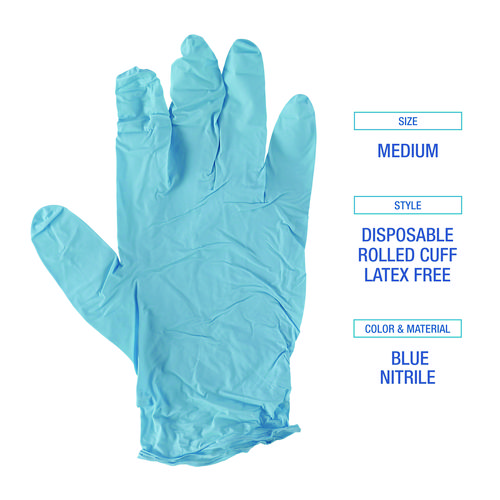 Disposable Examination Nitrile Gloves, Medium, Blue, 5 mil, 100/Box