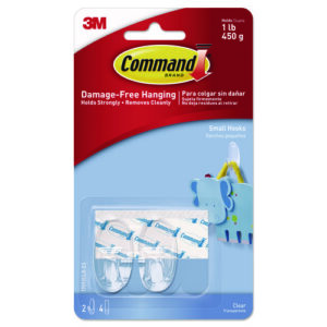 Clear Hooks and Strips, Small, Plastic, 1 lb Capacity, 2 Hooks and 4 Strips/Pack