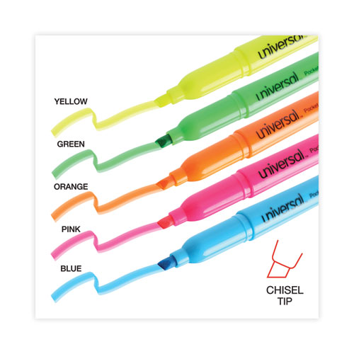 Pocket Highlighters, Assorted Ink Colors, Chisel Tip, Assorted Barrel Colors, Dozen
