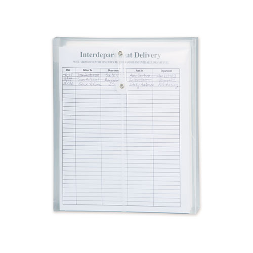 Poly String and Button Interoffice Envelopes, Open-End (Vertical), 9.75 x 11.63, Clear, 5/Pack