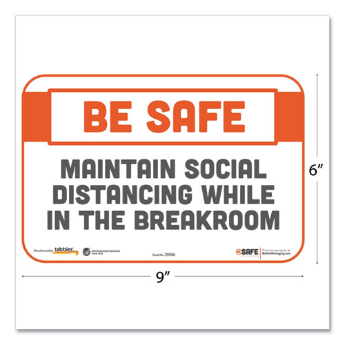 BeSafe Messaging Repositionable Wall/Door Signs, 9 x 6, Maintain Social Distancing While In The Breakroom, White, 30/Carton