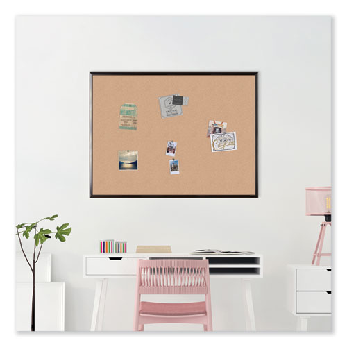 Cork Bulletin Board with Aluminum Frame, 48" x 36" (Actual Size: 47" x 35"), Tan Surface, Black Aluminum Frame
