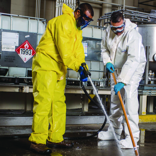 A70 Chemical Spray Protection Coveralls, Elastic Wrists, Ankles, Hood, 4X-Large, Yellow, 12/Carton