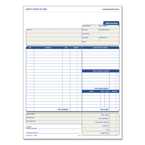 TOPS Three-part Carbonless Job Invoice Forms