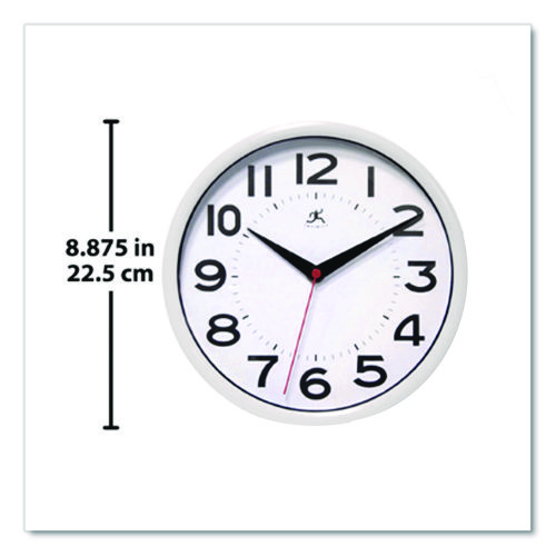 Metro Wall Clock, 9" Diameter, White Case, 1 AA (sold separately)