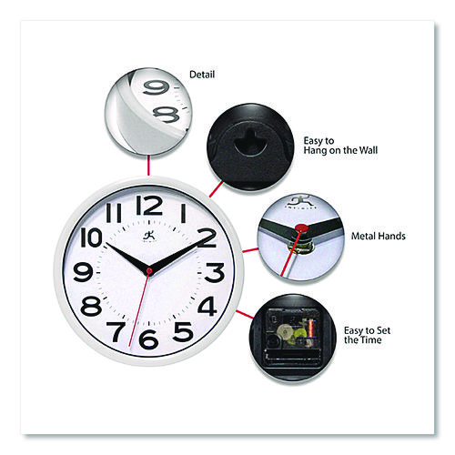 Metro Wall Clock, 9" Diameter, White Case, 1 AA (sold separately)