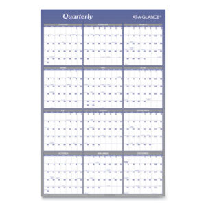 Vertical/Horizontal Erasable Quarterly/Monthly Wall Planner, 24 x 36, White/Blue Sheets, 12-Month (Jan to Dec): 2025