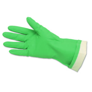 Flock-Lined Nitrile Gloves, One Size, Green, 12 Pairs