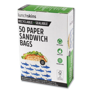 Peel and Seal Sandwich Bag with Closure Strip, 6.3" x 2" x 7.9", Blue Sharks/White, 50/Box