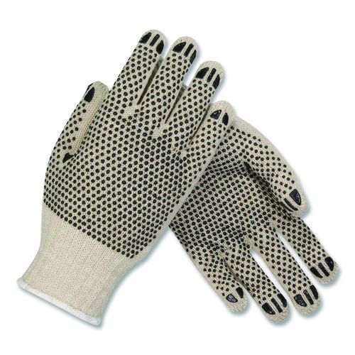 PVC-Dotted Cotton/Polyester Work Gloves, Large, Gray/Black, 12 Pairs