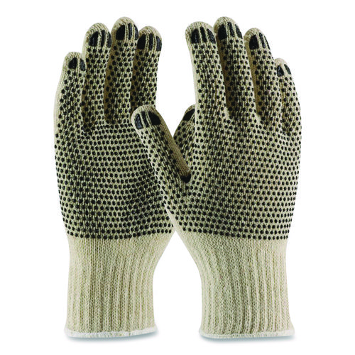 PVC-Dotted Cotton/Polyester Work Gloves, Large, Gray/Black, 12 Pairs