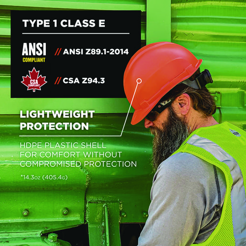Skullerz 8967 Class E Lightweight Cap-Style Hard Hat, 6-Point Suspension, Orange