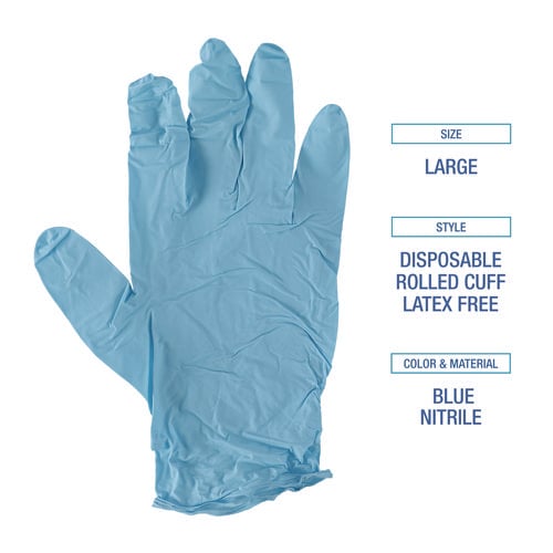 Disposable Examination Nitrile Gloves, Large, Blue, 5 mil, 100/Box