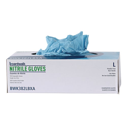 Disposable Examination Nitrile Gloves, Large, Blue, 5 mil, 100/Box