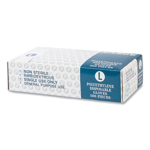 Embossed Polyethylene Disposable Gloves, Large, Powder-Free, Clear, 500/Box, 4 Boxes/Carton