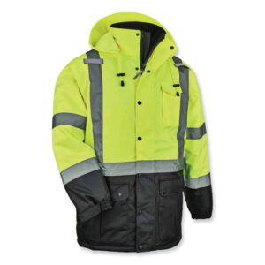 GloWear 8384 Class 3 Hi-Vis Quilted Thermal Parka, Small, Lime