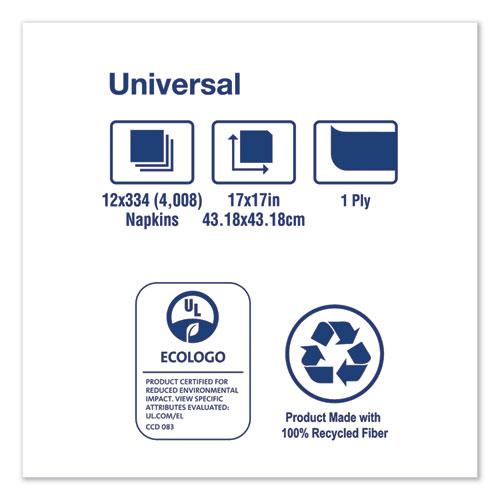 Universal Dinner Napkins, 1-Ply, 17" x 17", 1/4 Fold, White, 4008/Carton