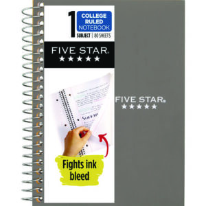Wirebound Notebook, 1-Subject, Medium/College Rule, Randomly Assorted Cover Color, (80) 7 x 5.5 Sheets