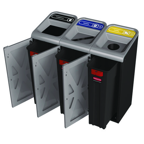 Configure Indoor Recycling Waste Receptacle, 33 gal, Metal, Gray