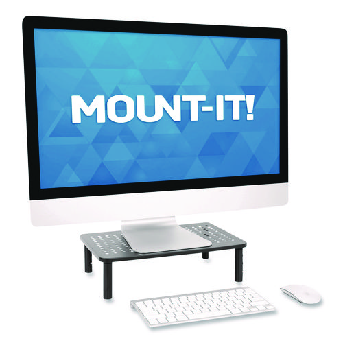 Adjustable Desktop Monitor Riser, For Up to 32" Monitors, 14.57" x 9.25" x 5.51", Black, Supports 44 lb