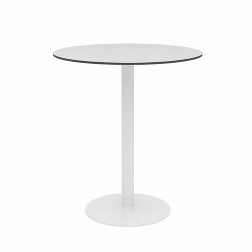 Eveleen Outdoor Patio Table with Two Mocha Powder-Coated Polymer Chairs, 30" Dia x 29h, Gray