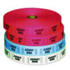 Admit-One Ticket Multi-Pack, 2 Red, 1 Blue, 1 White, 2,000/Roll, 4 Rolls/Pack