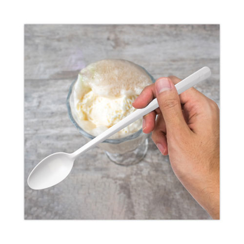 Bonus Polypropylene Utensils, Soda Spoon, Plastic, 8", White, 1,000/Carton