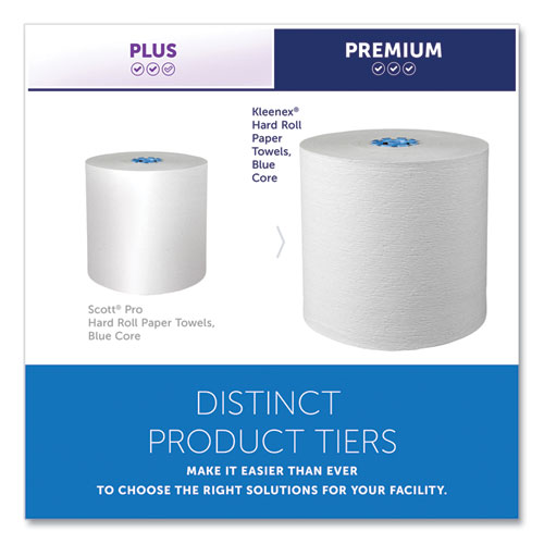 Hard Roll Paper Towels with Premium Absorbency Pockets with Colored Core, Blue Core, 1-Ply, 7.5" x 700 ft, White, 6 Rolls/CT