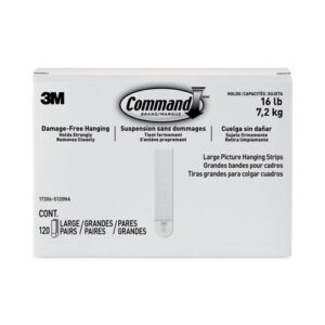 Picture Hanging Strips, Value Pack, Large, Removable, Holds Up to 16 lbs, 0.75 x 3.65, White, 120 Pairs/Pack