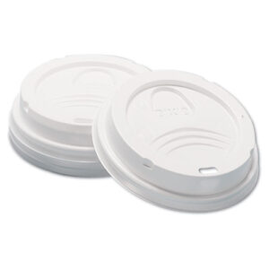 Dome Hot Drink Lids, Fits 8 oz Hot Cups, Plastic, White, 100/Sleeve, 10 Sleeves/Carton