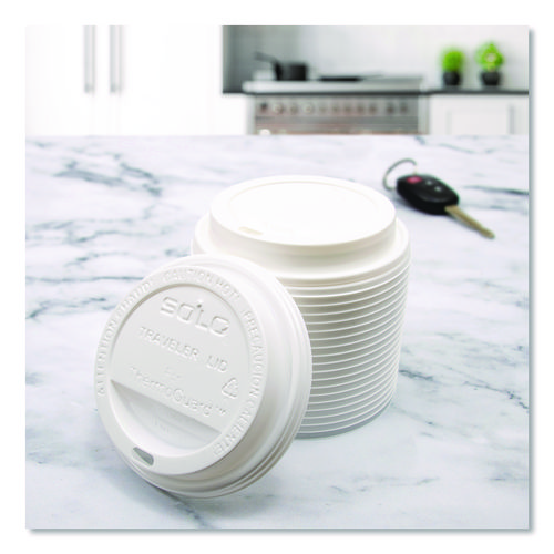 Solo Traveler Sip Through Lids for ThermoGuard Hot Cups, Fits 12 oz to 24 oz Hot Cups, Plastic, White, 1,200/Carton