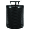 Outdoor Diamond Steel Trash Can, Rain Bonnet Lid, 36 gal, Black