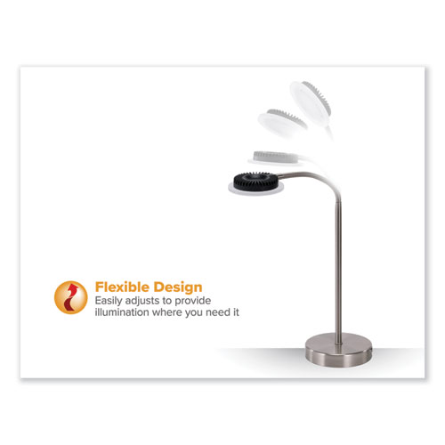 PureOptics LED Adjustable Gooseneck Desk Lamp with Two USB Ports, 14.12" High, Silver Base - Image 3