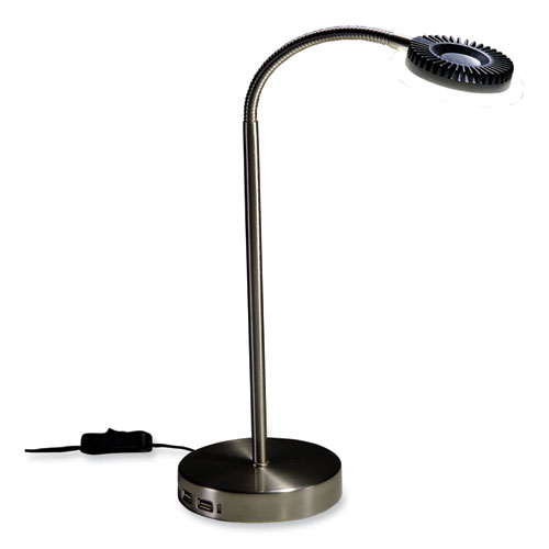 PureOptics LED Adjustable Gooseneck Desk Lamp with Two USB Ports, 14.12" High, Silver Base - Image 4