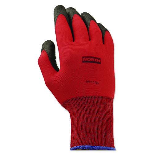NorthFlex Red Foamed PVC Gloves, Red/Black, Size 9/Large, 12 Pairs