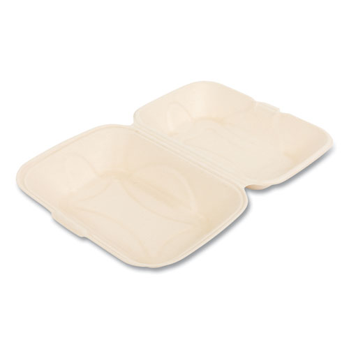Bagasse PFAS-Free Food Containers, Hoagie/Hinged Lid, 6 x 3 x 9, Tan, Sugarcane, 250/Carton